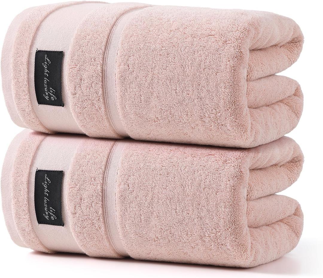 REDKISS 2 Pack Large Bath Towels Set, 100% Cotton, 31x63 in, Heavyweight 760G, Highly Absorbent & Quick Dry, Super Soft Luxury Towels for Bathroom,Hotel Collection - Pink (Ping)