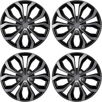 AutoBeeDen 4-Pack Universal Hubcaps Replacement R14 14 inch, Steel Wheel Rim Cover for Most Cars Trucks Sedans SUV, 14" 14 in Wheel Covers Hub Caps (Gray+Black Color)