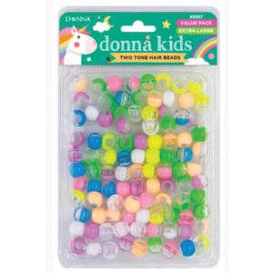 DONNA Kids Two Tone Hair Beads  Extra Large Pony Beads for Braids, Twists & Ponytails  Clear Pastel Assorted Colors with Threading Tool  Value Pack for Girls