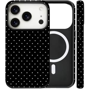 flewfun Magnetic for iPhone 17 Pro Case Cute Polka Dot Phone Case, Shockproof Slim TPU and Hard PC Protective Phone Cover Compatible with MagSafe Designed for Women Girls, Black