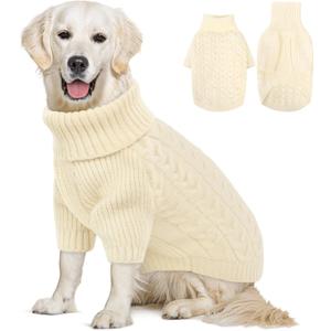 Queenmore Medium Dog Sweater, Dog Christmas Sweater, Warm Soft Sweaters for Dogs Girl Boy, Knit Winter Coat for Small Medium Large Dog (White, M)