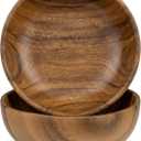 Acacia Wood Salad Bowl Set of 2, 8.6" Natural Solid Wood Serving Bowls, Handcrafted & Hand-Polished, Wooden Salad Bowls for Kitchen & Dining for Pasta, Yogurt, Fruit, Snacks & Gift