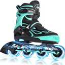 2PM SPORTS Vinal Girls Adjustable Flashing Inline Skates, All Wheels Light Up, Fun Illuminating Skates for Kids Men Adult Women and Boys, 6.5