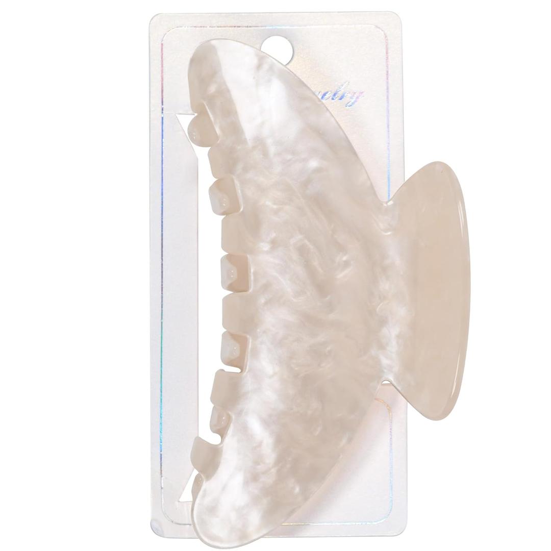 OWIIZI Durable Acetate Hair Clips for Women 4.13" Cute Hair Claw Clips Ponytail Barrette Strong Hold Acrylic Butterfly Jaw Hair Accessories for Girls Long Thick Hair(White)