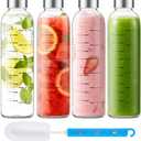 Glass Juice Bottles with Lids 25 oz Reusable Glass Water Bottles with Stainless Steel Caps 4 Pack, BPA Free,Leak Proof,Dishwasher Safe,for Refrigerator, Juicing, Iced Coffee, Cold Brew
