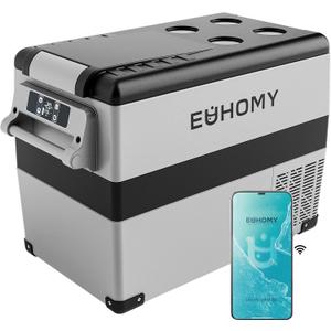 EUHOMY 12 Volt Refrigerator, 48QT(45L) Electric Cooler, 12V Fridge APP Control, 12V Cooler -4~68, Portable Freezer 12/24V DC 110-240V AC for Camping, Travel, Truck, Home