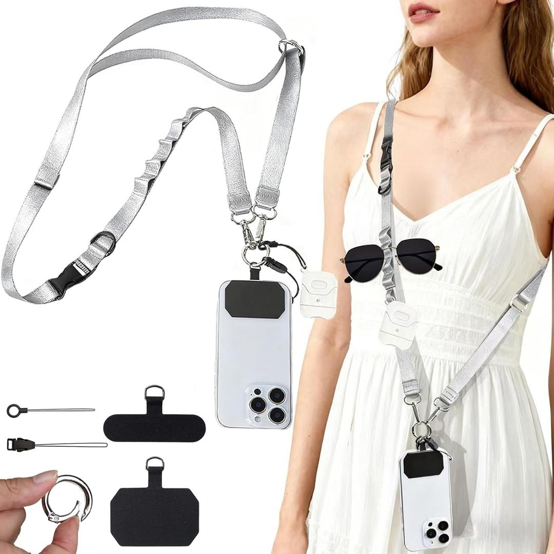 Detachable Phone Lanyard for Women Multifunctional Adjustable Phone Strap Crossbody Anti Theft with Tether Tabs for Cell Phone, ID Badge, Camera, Travel Essentials - Grey