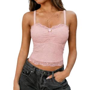 Avidlove Lace Camisole Tops Women Crop Top Ruched Tank Going Out Sexy Spaghetti Strap Cami Bralette