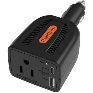 HearGrow100w Car Power Inverter, 12V DC to 110V AC Vehicles Converter with USB PortsPlug Adapter Outlet and Fast Charging PD3.0 Type-C for Phones, Pads, Laptops and Computer Charger