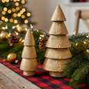 DN DECONATION Gold Tabletop Christmas Tree, Cone Trees Figurines for Xmas Decorations, Wooden-Like Resin Pine Tree Decor for Mantel, Desk, Shelves, TableCenterpieces Holiday Home Decor (Set of 2)