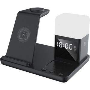 Digital Alarm Clocks For Bedrooms Led Alarm Clock Wireless Charger 6 In 1 Night Light Alarm Clock 15W Stand Wireless Charging Station For Mobile Phone Headset Digital Desk Clock Bedside Clock
