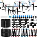 230FT Drip Irrigation System for Garden with 40 Nozzles & Emitters, Garden Watering System with 1/2" & 1/4" Tube and Barbed Fittings - Adjustable Sprinklers Kit for Greenhouse, Lawn, Raised Bed (Black)