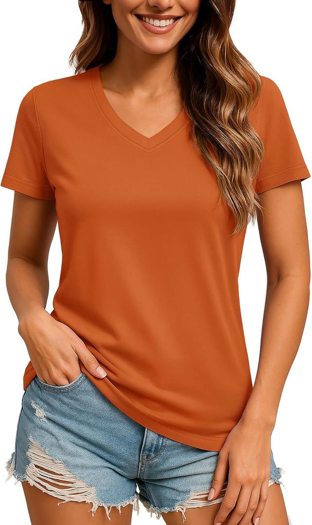 TACVASEN Women's V-Neck T Shirts Short Sleeve UPF 50+ Sun Protection Performance Quick Dry Athletic Workout Tee Tops M