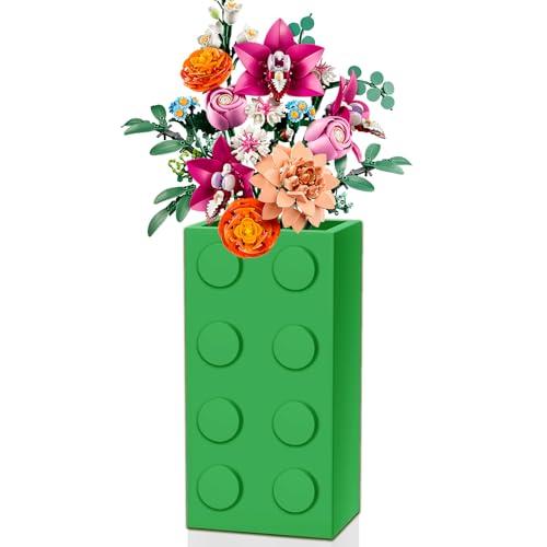 Vase for Lego 10347 10280 10328 Flowers, for Lego Flower Bouquet Building Set,Display Stand for LegoRoses Cherry Blossom Sunflower Tulips Daffodils Lotus-Gift for Lego Flowers Lover(vase only)-Green