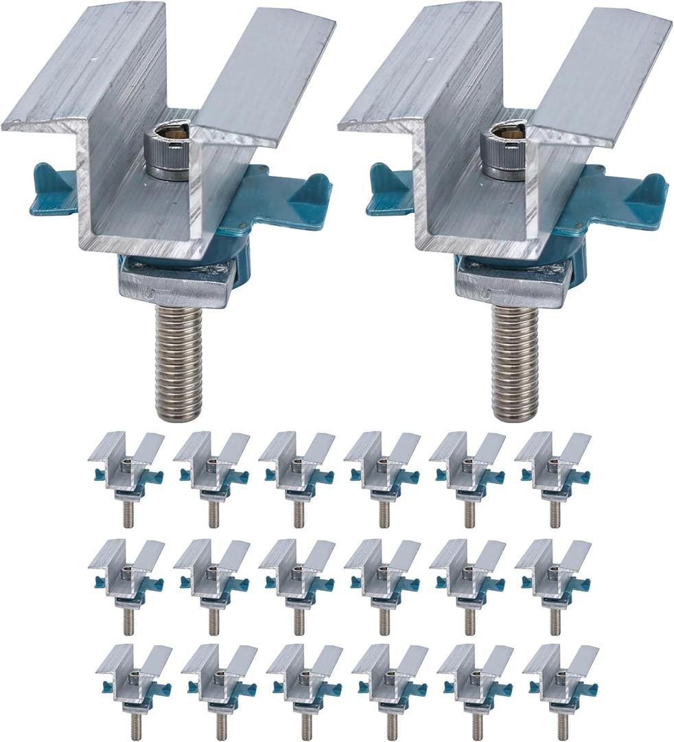 20Pcs Solar Panel Clamps for Unistrut System Mount, Clips Bracket Mounting Hardware, Wide PV Photovoltaic Support Mid Mount, Adjustable Secure Aluminum Kit with Bolt Nut Fit Standard Roof Solar Panel