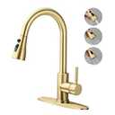 TOYWIA Gold Kitchen Faucets with Pull Down Sprayer, 3 Function Sprayer, Stainless Steel Single Handle High Arc Sink Faucet for RV, Bar, Farmhouse, Laundry, Outdoor