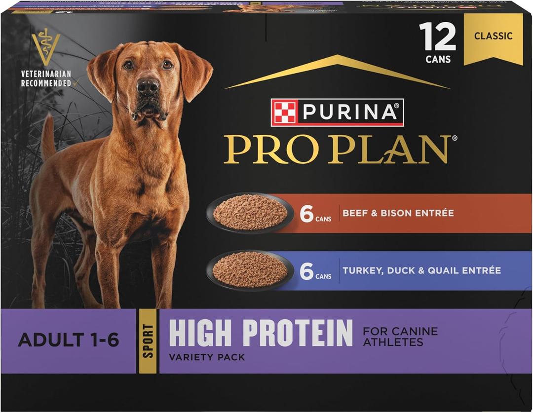 Purina Pro Plan Sport High Protein Wet Dog Food, Beef and Bison Entre and Turkey, Duck and Quail Entre Variety Pack - (Pack of 12) 13 oz. Cans (EXP 02/29/28)