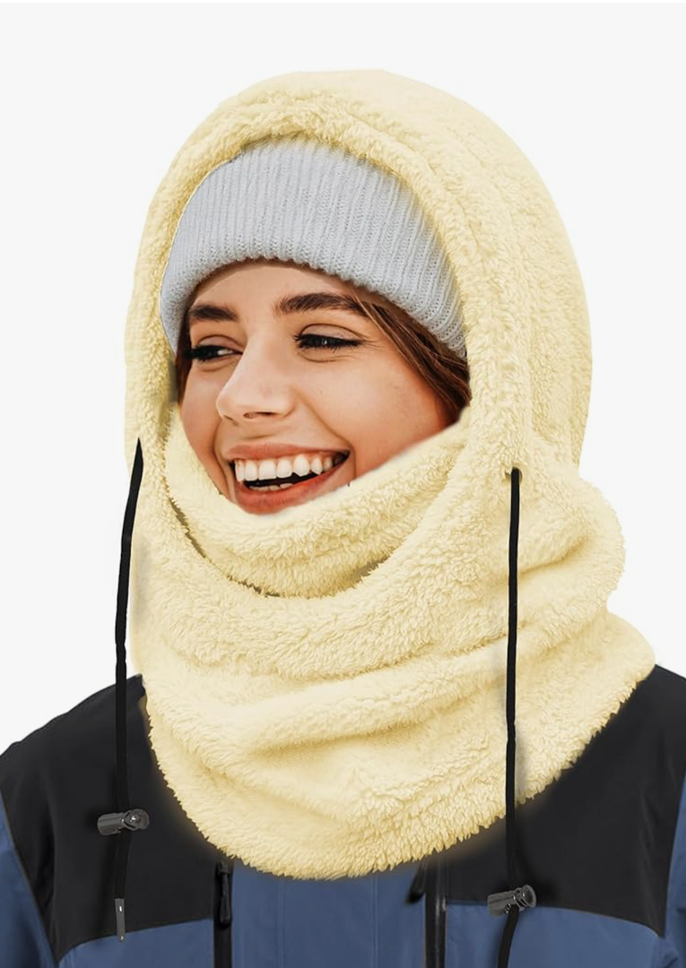AURUZA Balaclava Face Mask for Men Women Winter Hat Neck Windproof Fleece Ski Mask Warm Face Cover Scarf (US, Alpha, Large, Plush Beige)
