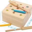 Boxiki kids Wooden Montessori Toys for Babies, Toddlers & Kids, Fine Motor Skills, Magnetic Worm Game for 3 Years Old