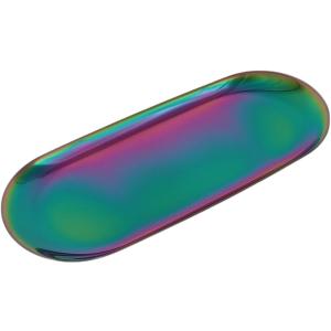 Stainless Steel Decorative Storage Organizer Plate Dish Plate Tea Tray Fruit Trays for Jewelry, Fruit, Food, Makeup Cosmetic, Towel, Perfume, Candle Trimmer, Multi-Color, Oval, 9.06" x 3.7"