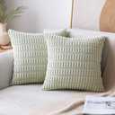 MIULEE Pack of 2 Corduroy Decorative Throw Pillow Covers 20x20 Inch Soft Boho Striped Pillow Covers Modern Farmhouse Home Decor for Sofa Living Room Couch Bed Light Green (20" x 20" (Pack of 2))