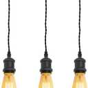 Kiven H-Type Wire Track LightPendants, 15.7 Inch Cord Length Black Weave Rope, Restaurant DecorativePendant Light Industrial Pendant Lamp 3 Pack,Bulb Not IncludedMatte Black