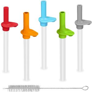 Replacement Straws for Zak Designs 15OZ Water Bottle,Transparent and Food Grade Reusable Straws with Cleaning Brush, Pack of 5 (Detachable)