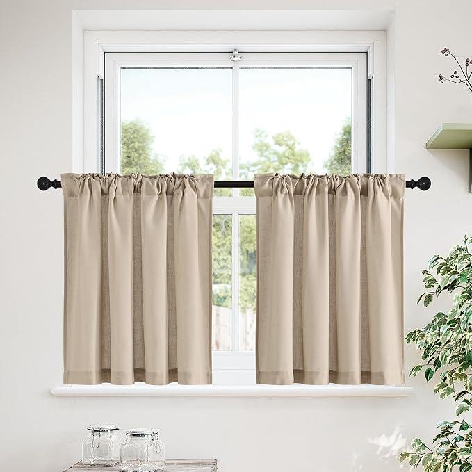 NICETOWN Natural, 2 Panels, 50"L x 30"W, Farmhouse Thick Window Curtains