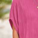 PRETTYGARDEN Women's Tops 2025 Summer Casual Crewneck Short Sleeve Textured Shirts Going Out Work Blouse Basic Tunic Top (Pink, L)