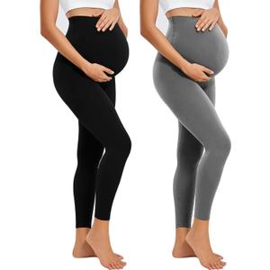 2 Pack Maternity Leggings Over The Belly Women's Pregnancy Yoga Pants High Waisted Workout Leggings (Small, Black/Grey)