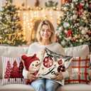 BBOLDIN Classic Christmas Throw Pillow Covers 18x18 Couch Cushion Covers, Xmas Holiday Tree Snowman Decorations for Bedroom Home, Country Striped Farmhouse Plaid Pillow Cases Winter Decor Set of 4