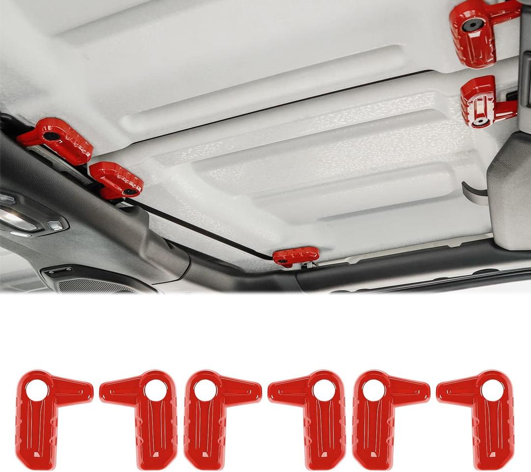for JL 6PCS Freedom Panel Latch Trim Hardtop Roof Removal Switch Handle Cover Compatible with 2018-2023 Jeep Wrangler JL JLU & Gladiator JT, Red
