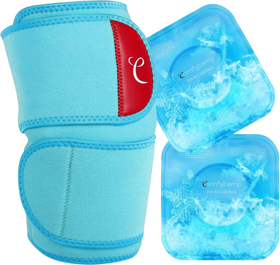 Comfytemp Large Knee Ice Pack Wrap with 2 Soft Gel Packs, Reusable Compression Knee Brace for Meniscus Tear, Cold Bag for Injury, Joint Pain Relief, Arthritis, ACL, After Surgery Men Women Recovery