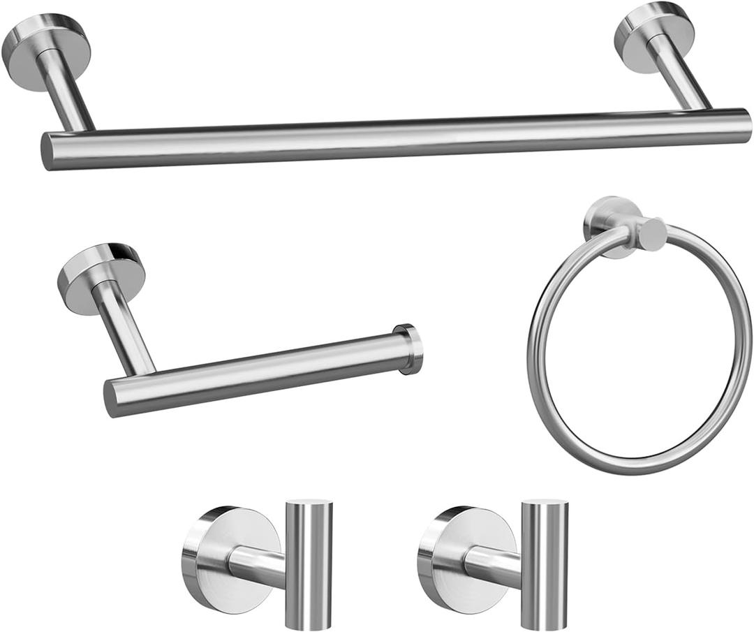 5-Pieces Brushed Nickel Bathroom Accessories Set, Stainless Steel Bathroom Hardware Set, Bath Towel Bar Set, Towel Racks for Bathroom Wall Mounted.