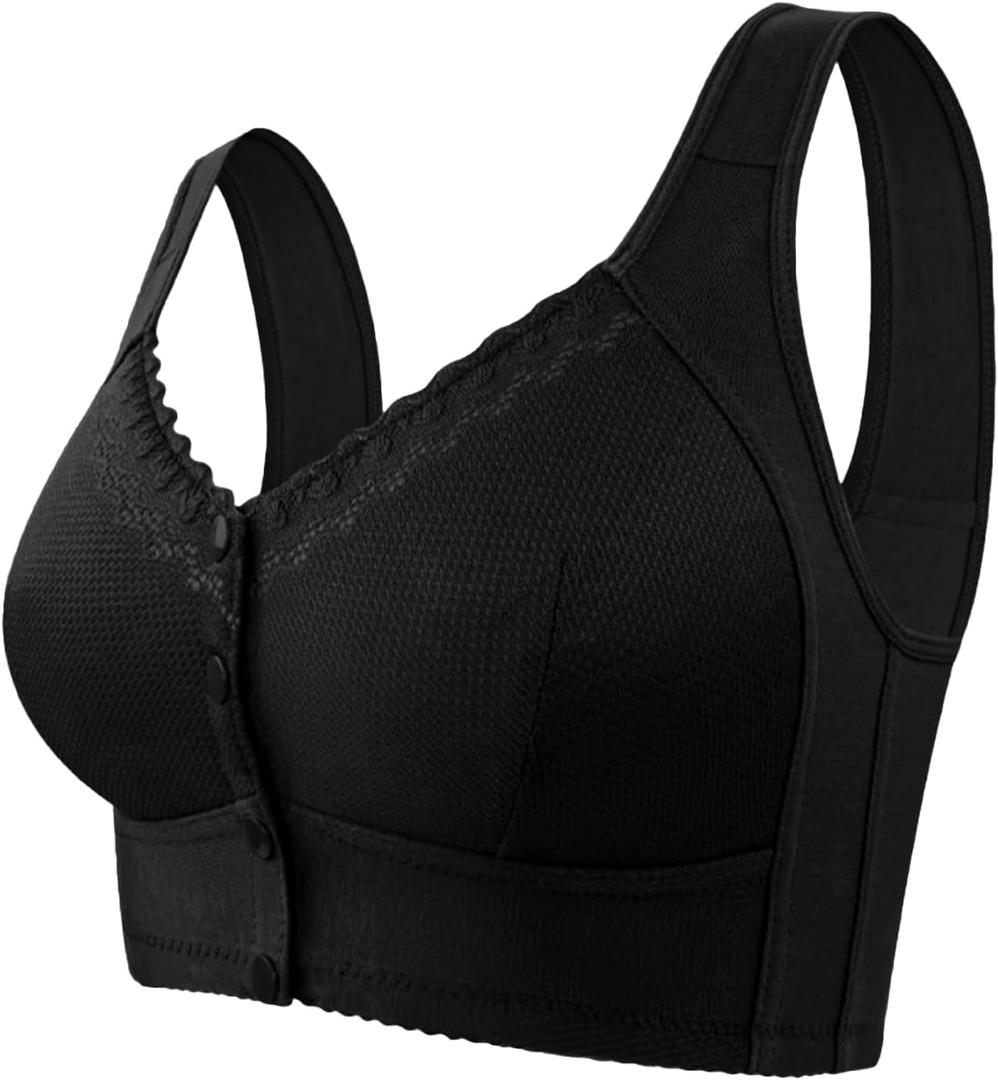 ONLYSTORY Bras for Women No Underwire Comfortable Full Coverage Front Closure Bralettes Wireless Wirefree Everyday Bras (44B, Black)