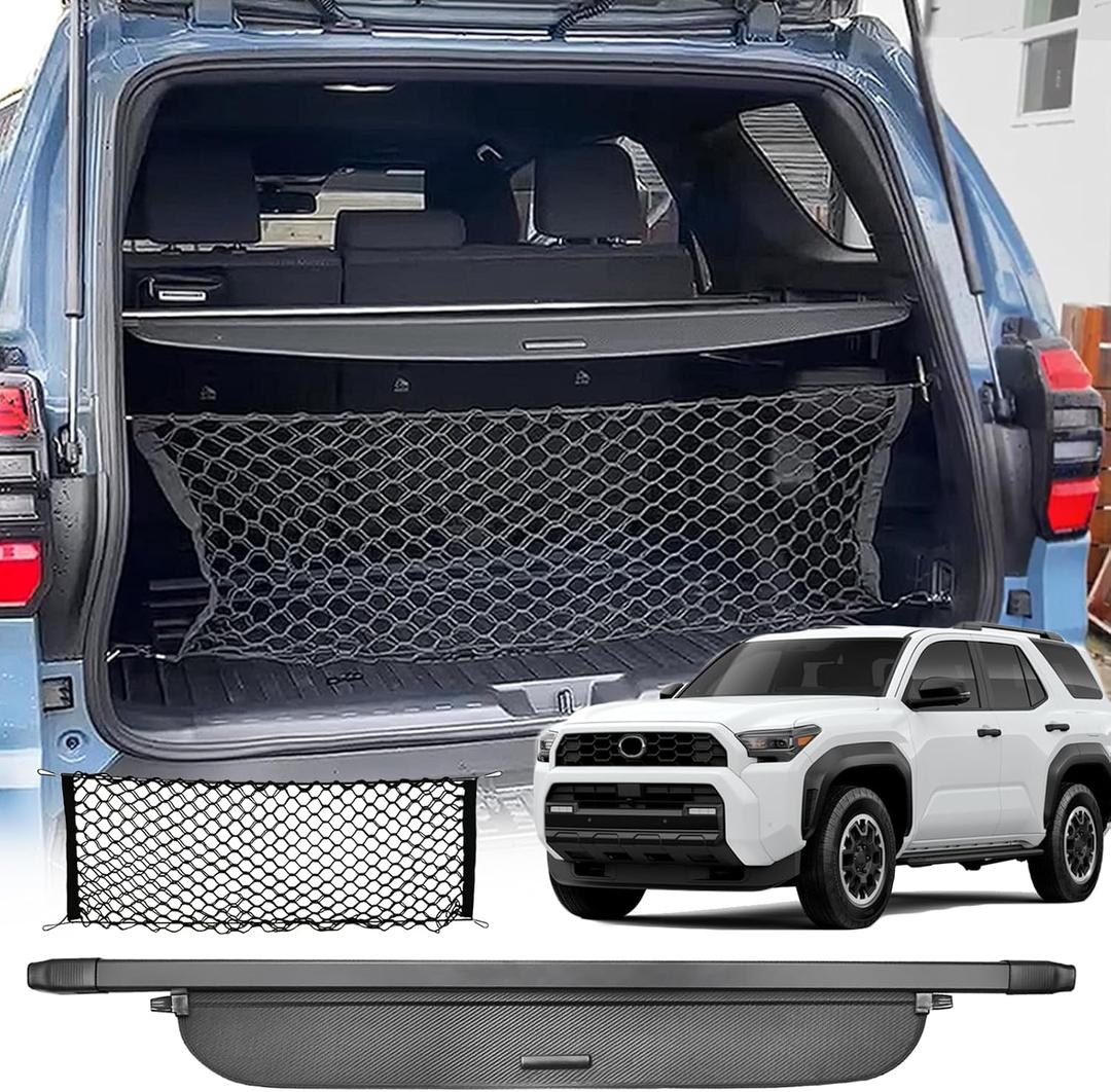Cargo Cover Compatible with All-New Toyota 4Runner 2025 2026 Accessories,Carbon Fiber Look Retractable Trunk Cover Organizer Security Shielding Shade Cover (Carbon Fiber Look,Hidden Handle)