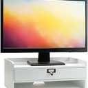 EXCELLO GLOBAL PRODUCTS Wooden Monitor Stand: Includes Drawer for Desktop Organization of Notebooks, Pens, Pencils & Office Supplies (White)