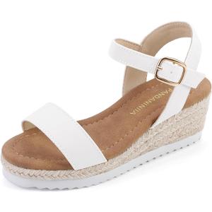 PANDANINJIA Girls Sandals Wedge Platform Espadrille Little Big Kid Girls Heels Open Toe Summer Flower Girl Dress Shoes, Size 4