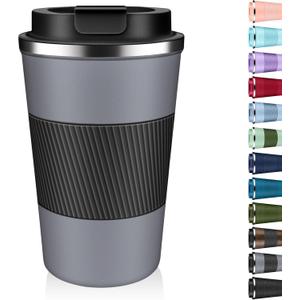 Insulated Coffee Tumbler 17 oz, Stainless Steel Coffee Mug with Lids, Travel Coffee Mug Leak Proof, Double Wall Vacuum Insulated Reusable Iced Coffee Cup, Keep Drinks Hot and Cold (Gray, 17 Ounces)