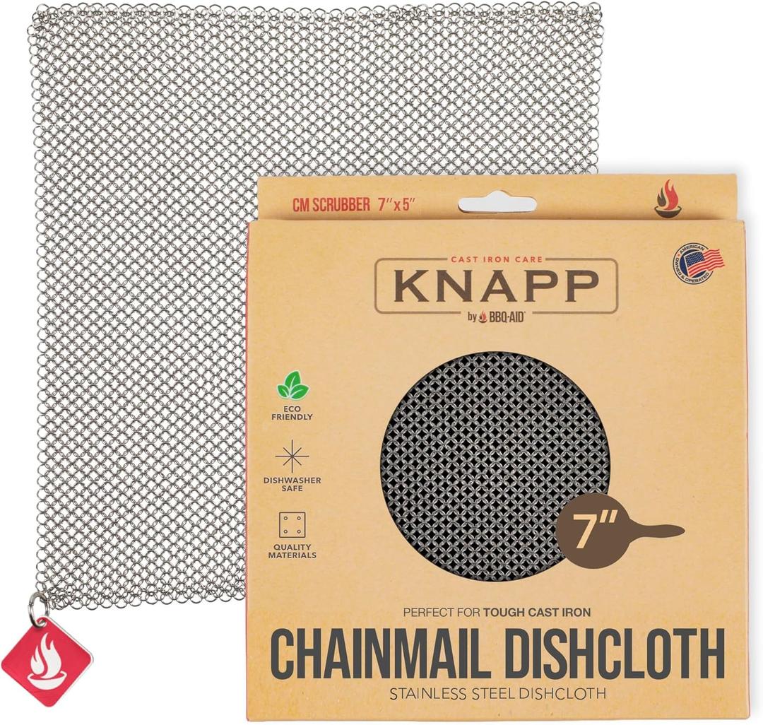 Knapp Made Chainmail Dishcloth 7x5 - Replace Your Dirty Sponge - All Purpose Kitchenware, Pots & Pans Cleaner - Lasts a Lifetime