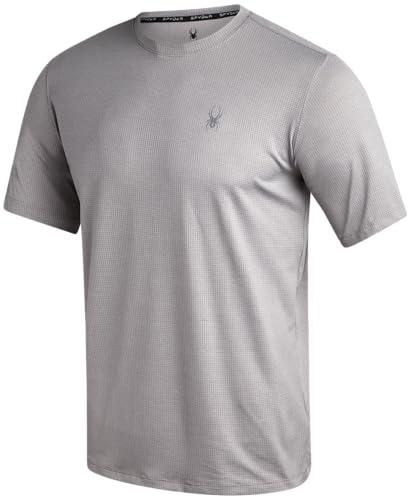 Spyder Mens Athletic Shirts - Moisture Wicking Short Sleeve Crewneck Workout Shirts for Men - Relaxed Fit Mens Shirts for Gym, Size Large, Light Grey