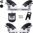 Ho Stevie! Quad (4) Surfboard Fins - High Performance HexCore - Built for Speed and Drive - [Choose Base] with Fin Key, Screws, Wax Comb and Travel Case (Single Tab, Black with White Stripes)