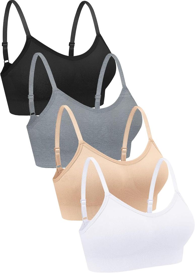 Geyoga 4 Pieces Neck Bralettes Wireless Cami Bra Tank Top Sports Bra for Women Girls (X-Large, Black, Light Grey, White, Pink)
