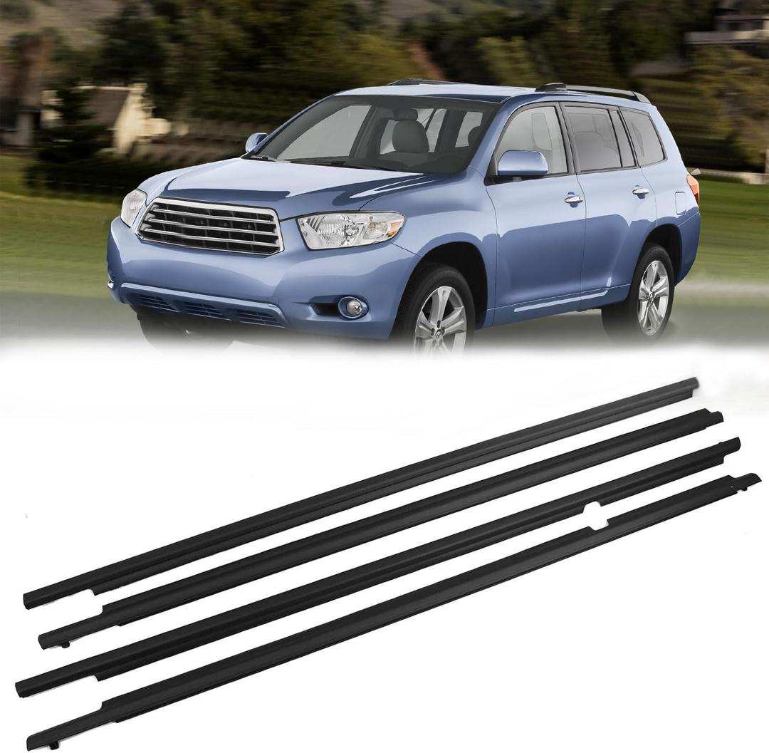Weatherstrip Window Trim Compatible with Toyota Highlander 2008 2009 2010 2011 Black Door Weather Stripps Molding Seal Belt Outside 4pcs