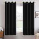 MIULEE Linen Texture Curtains for Bedroom Solid 100% Blackout Thermal Insulated Halloween Black Curtains Grommet Room Darkening Drapes for Living Room Nursery 52x45 Inch (2 Panels)