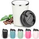 Ceramic Coffee Mug, Ceramic Lined Tumbler, spill proof cup, Double Wall Powder Coated Insulated Coffee Mug, Stainless Steel Cup for Outdoor, Powder Coated Creamy White. (1pcs)