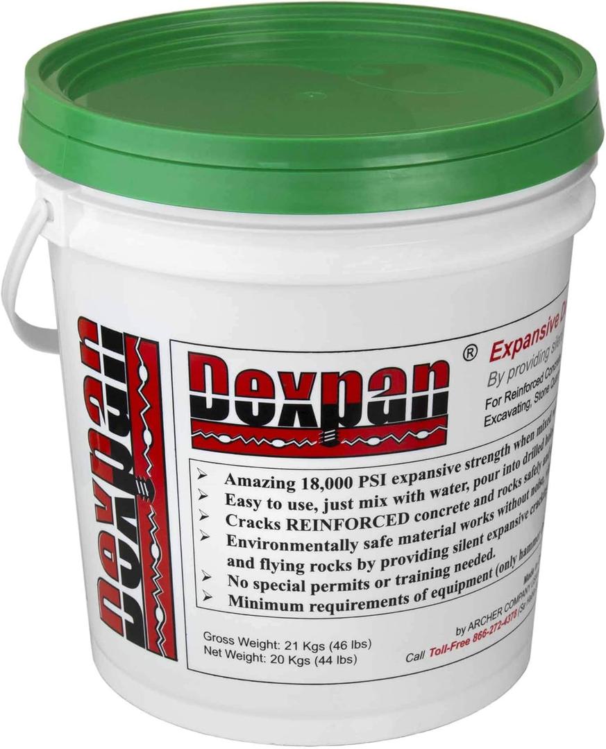 Expansive Demolition Grout 44 Lb. Bucket for Rock Breaking, Concrete Cutting, Excavating. Alternative to Demolition Jack Hammer Breaker, Jackhammer, Concrete Saw, Rock Drill (DEXPAN44BKT2) (50F