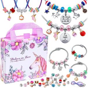 COO&KOO Charm Bracelet Making Kit, A Unicorn Girls Toy that Inspires Creativity and Imagination, Crafts for Girls Ages 8-12 with Jewelry Making Kit Perfect Gifts for 6 7 8 9 10 Girl Self-Expression!