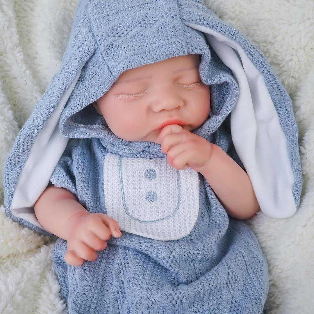 Full Silicone Reborn Baby Dolls-17 Inch Realistic Newborn Anatomically Correct Boy with Realistic Blood Vessels and SkinSilicone Full Body Lifelike BabyGreat Gift for Children,with Gift Box (Remy- Ivory White)