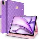 Changjia for iPad Air 11 Inch Case M4(2026)/M3 (2025)/M2 (2024),iPad Air 5th/4th Gen (2022/2020) 10.9Inch,Girly Cute Crown Diamond Elegant PU Leather Smart Auto Sleep/Wake Stand Protective Case,Purple
